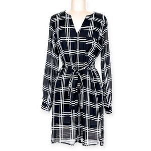 Collective Concepts Black & White Plaid Long Sleeve Mini Officewear Dress,size M